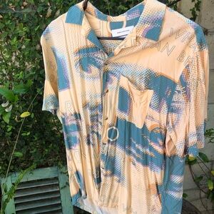 Urban Outfitters Creamy Teal Short-Sleeve Button-Down Shirt